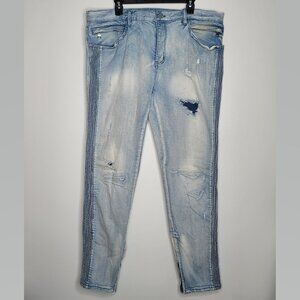 MNML Mens Jeans 40‎ Ankle Zip Jeans Denim Blue Distressed Button Fly 40x33